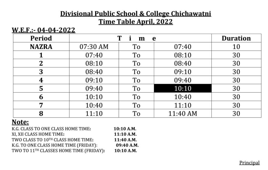 April Time Table 2022 1024x651