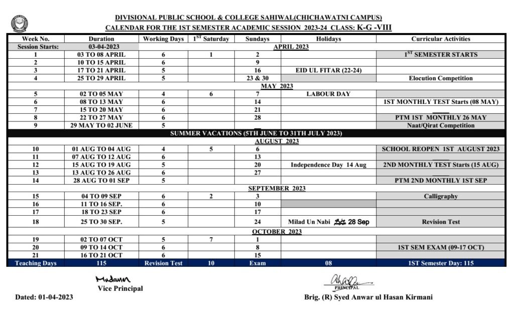 Calendar Image 1st Semester 2023 1024x630