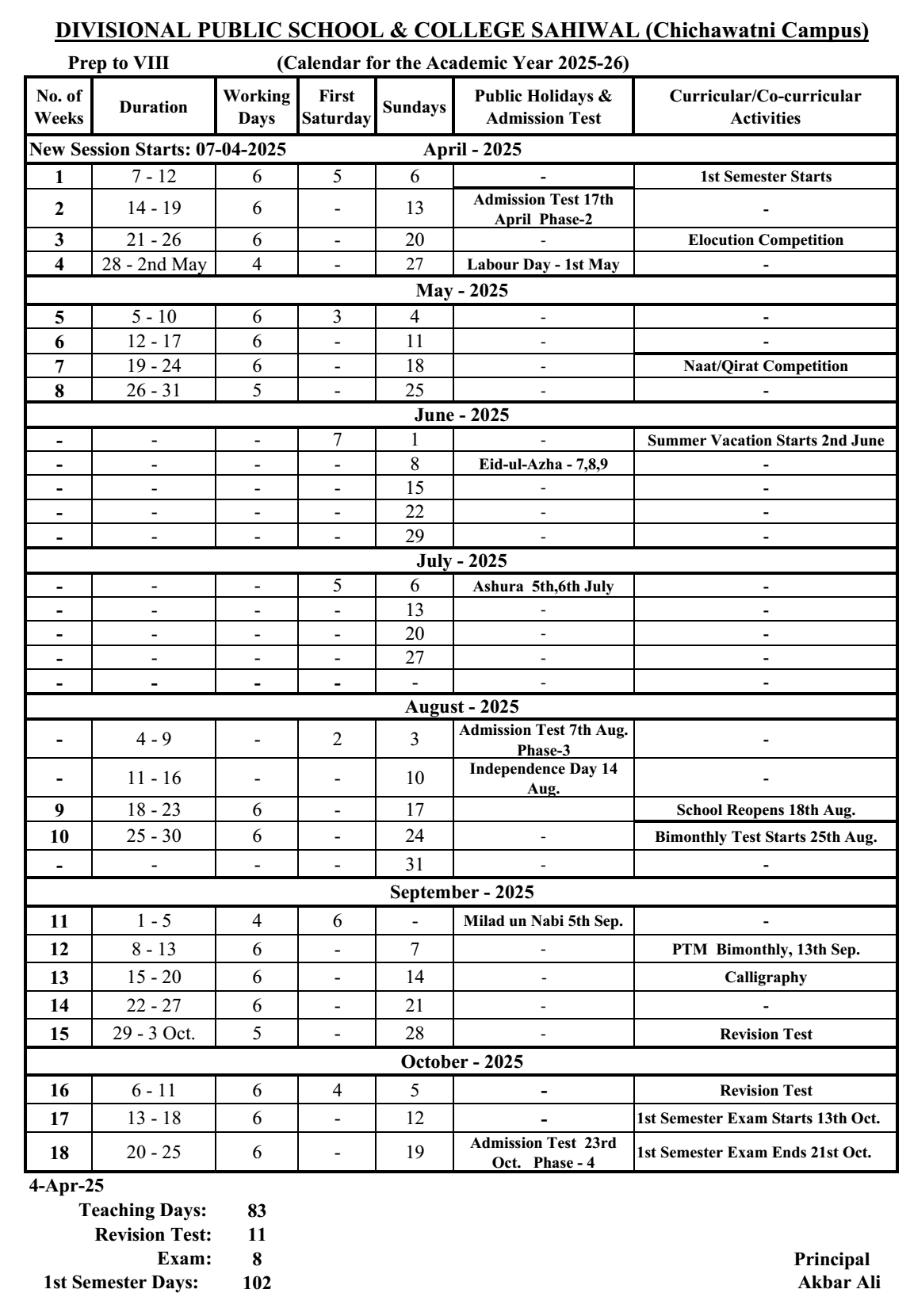 Calander 25 26 1st Sem